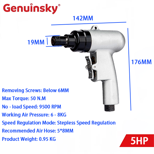 Het merk Gun-type pneumatische schroevendraaier van het 5 pk van het 5HP-model is een betrouwbaar hulpmiddel in het industriële veld