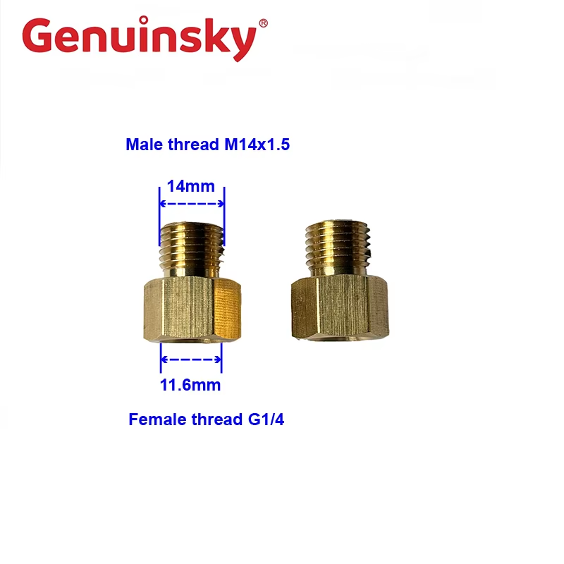 Messing G1/4 vrouwelijk tot M14 mannelijke adapter